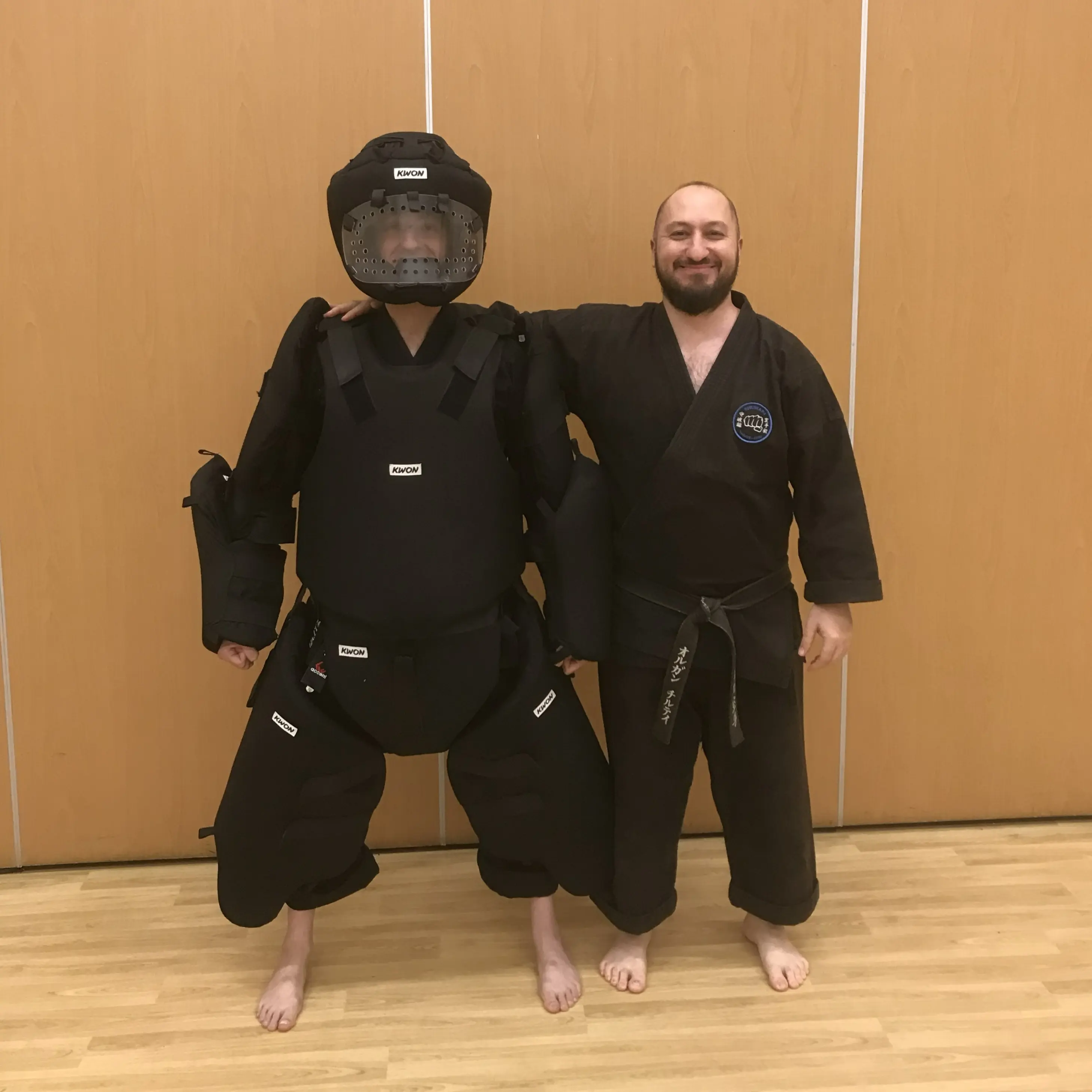 Olgun Tiltay testing the self defence suit in class